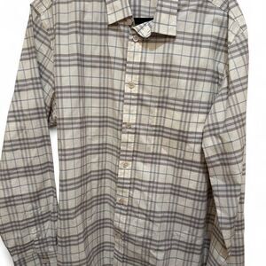 Burberry Men's Designer White Grey Button Down Dress Shirt XXL - EUC